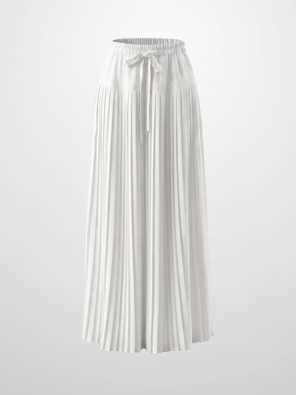 Chiffon Drop Waist Pleat Skirt-White