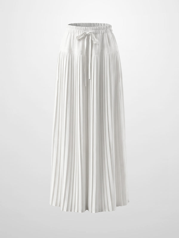 Chiffon Drop Waist Pleat Skirt-White