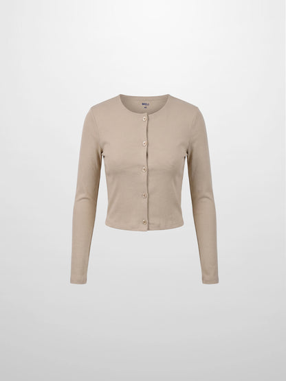Crop T-Shirt Cardigan-Tan