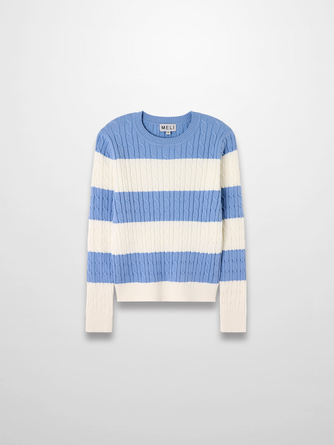 Striped Cable Sweater-Dusty Blue/White