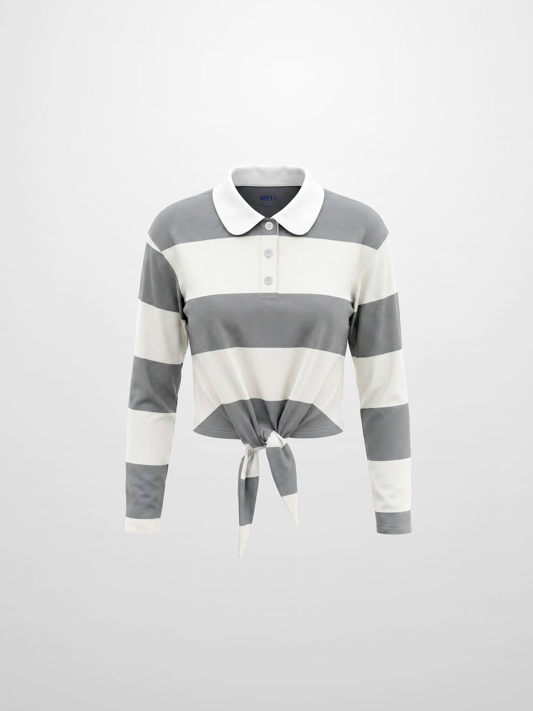 Striped Tie Bottom T-Shirt-Grey