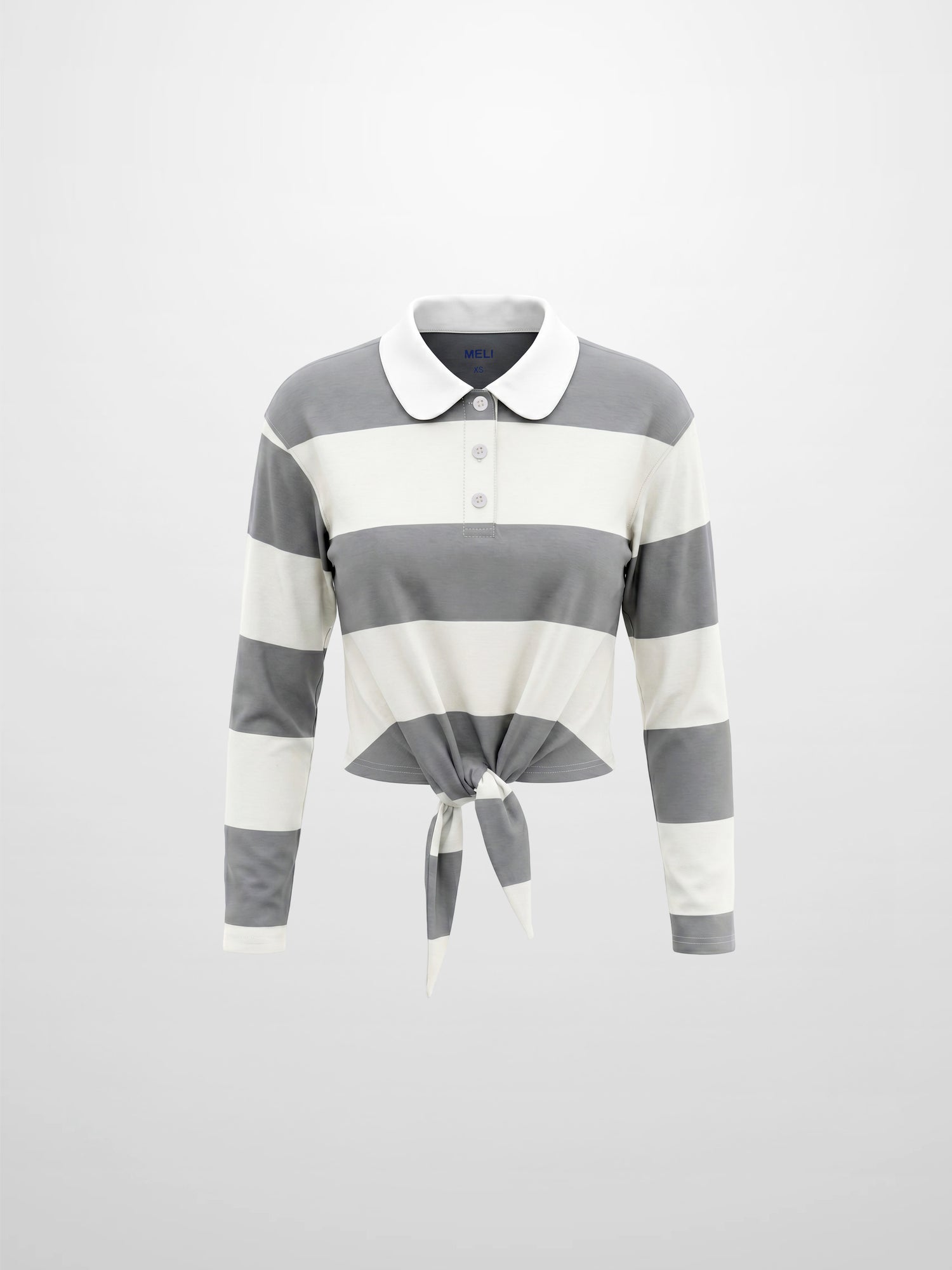 Striped Tie Bottom T-Shirt-Grey