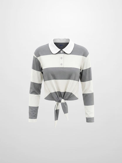 Striped Tie Bottom T-Shirt-Grey