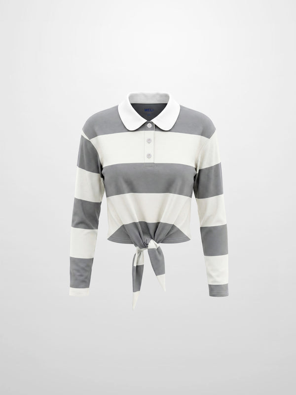 Striped Tie Bottom T-Shirt-Grey