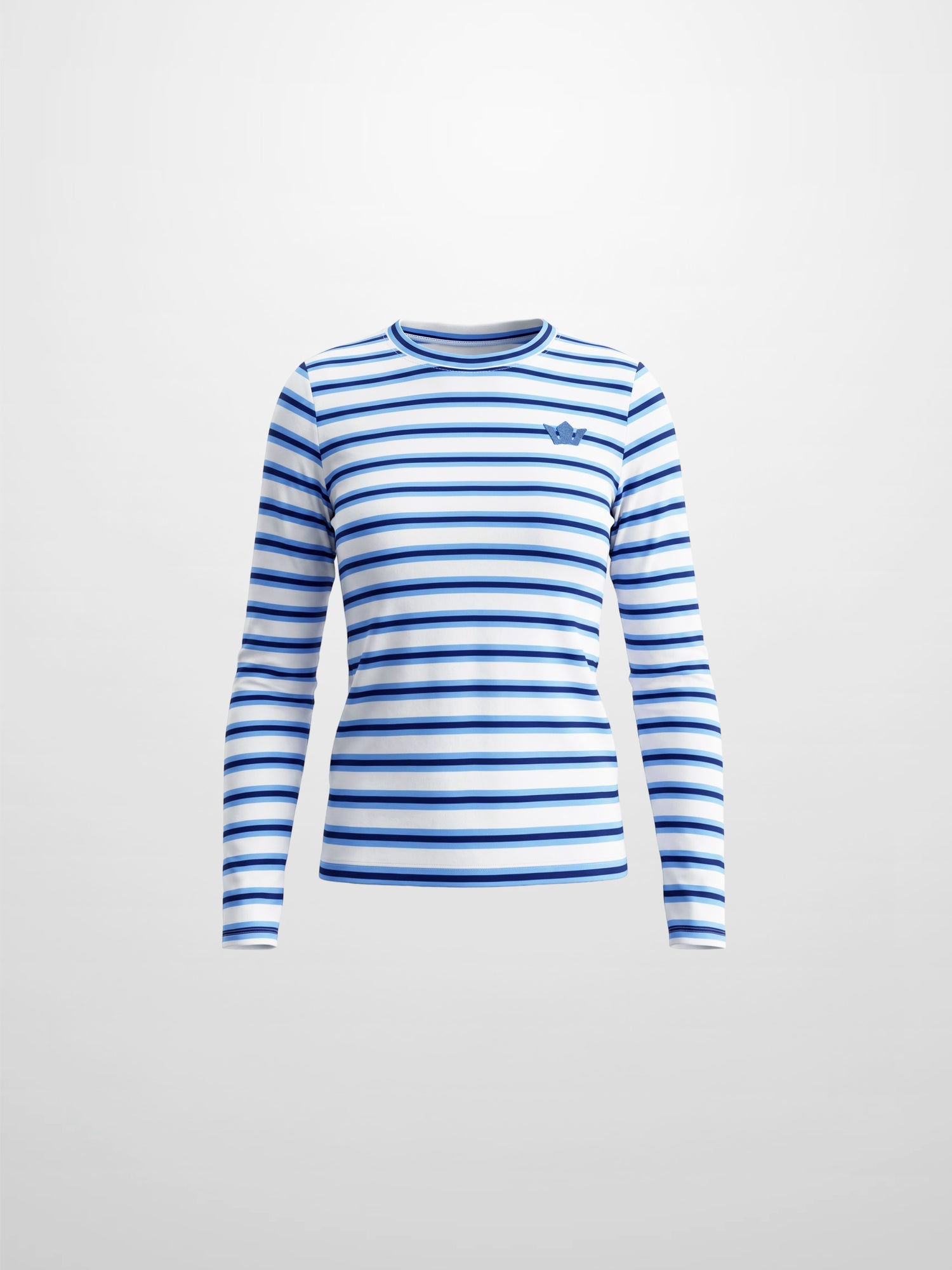 Embroidered Crown Striped Tee-Light Blue/Dark Blue