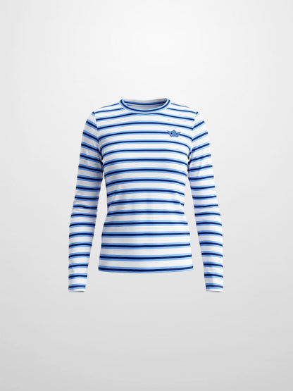 Embroidered Crown Striped Tee-Light Blue/Dark Blue
