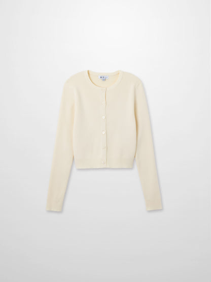 Ribbed Crew Neck Cardigan-Ivory