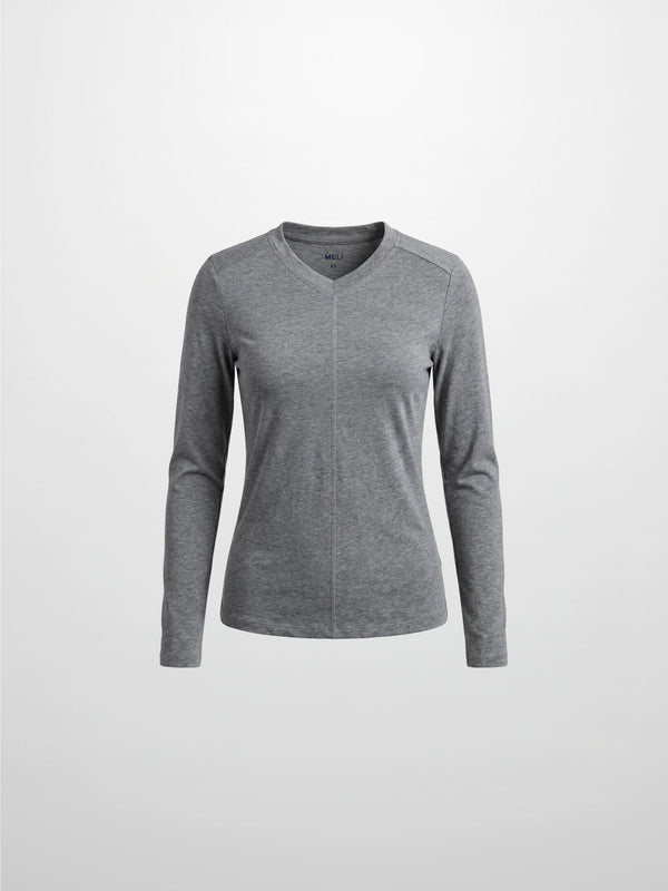 Center Seam High V Tee-Heathered Grey