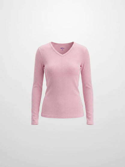Soft Ribbed High V Tee-Soft Pink