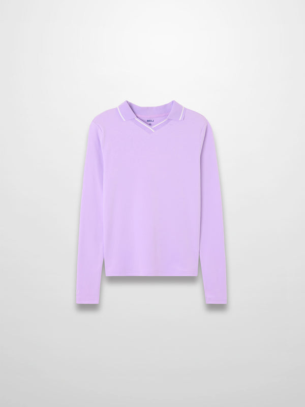 Collared High V T-Shirt-Lavender