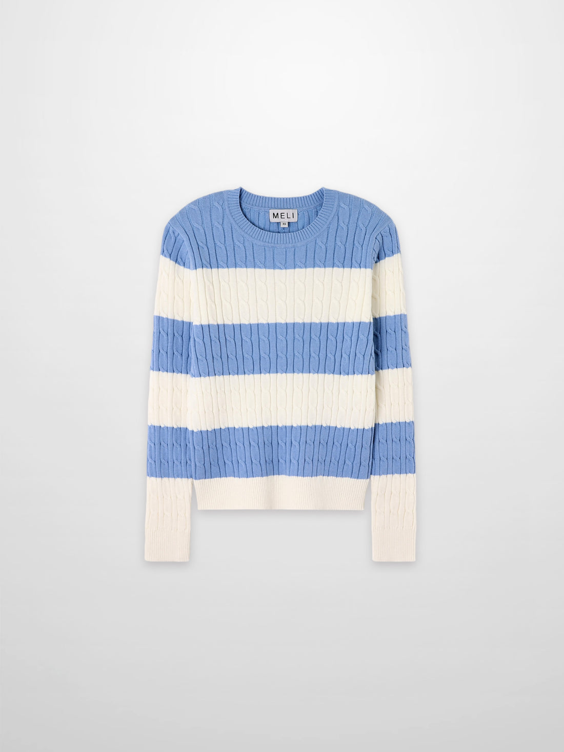 Striped Cable Sweater-Dusty Blue/White