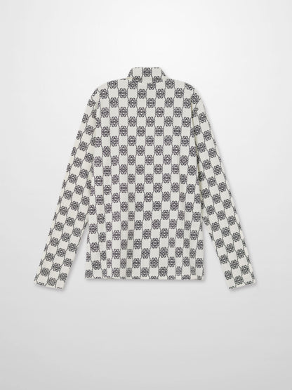 Boxy Printed Modal Turtleneck-Floral Vines White