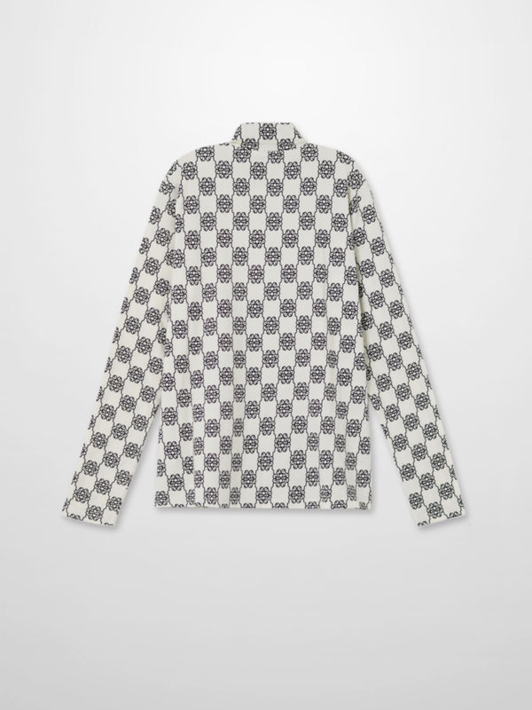 Boxy Printed Modal Turtleneck-Floral Vines White