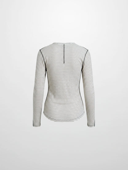 Striped Cross Stitch T-Shirt-Grey