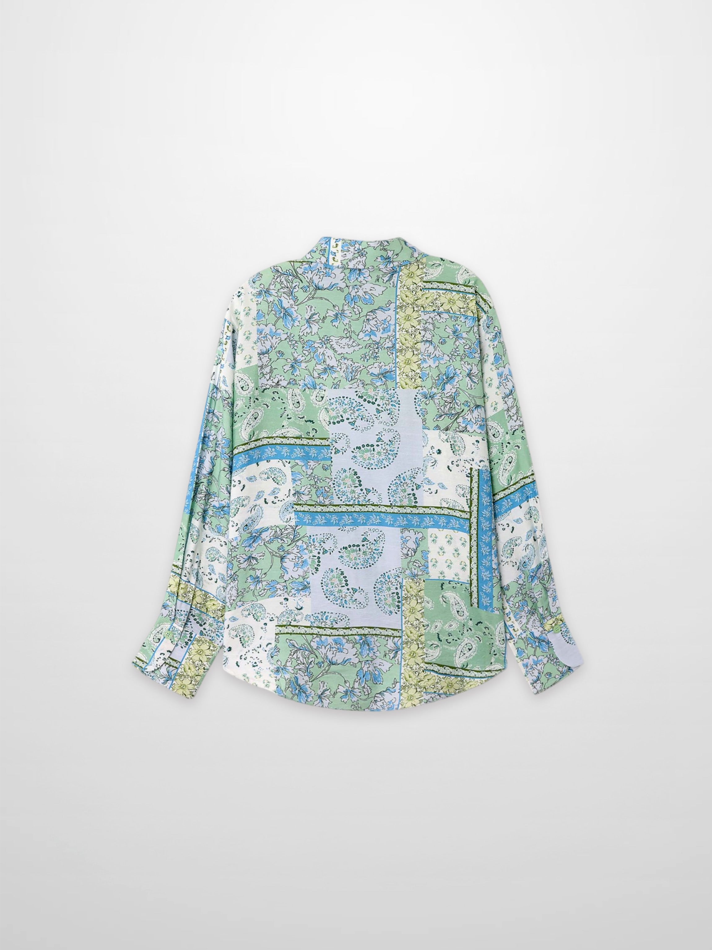 Button Down Collared Blouse-Blue/Mint Bandana