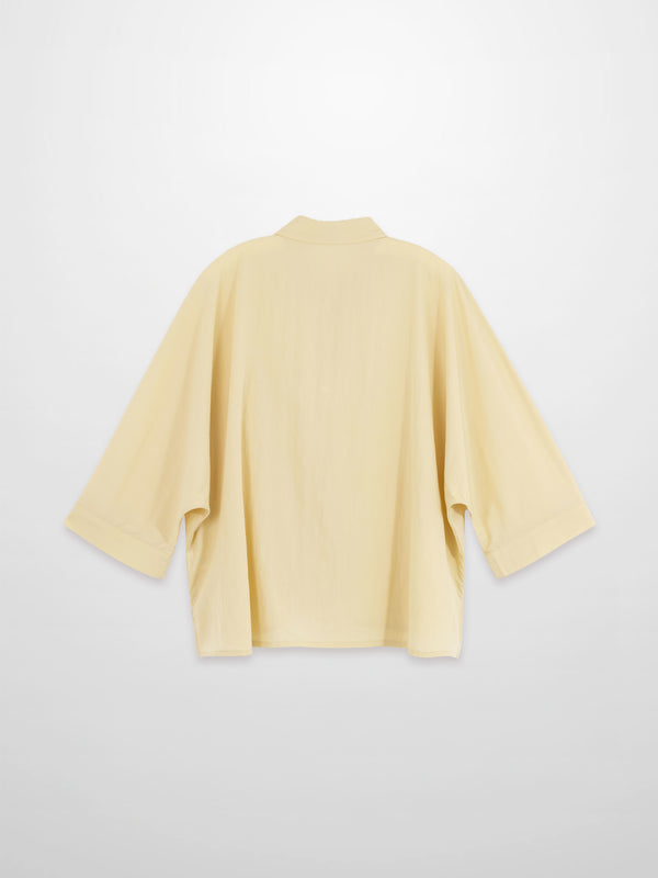 Boxy Dolman Sleeve Crinkle Blouse-Pale Yellow