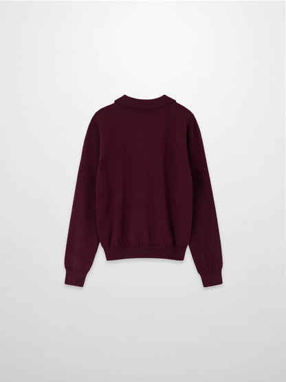 Wool Blend Collared Cardigan-Burgundy