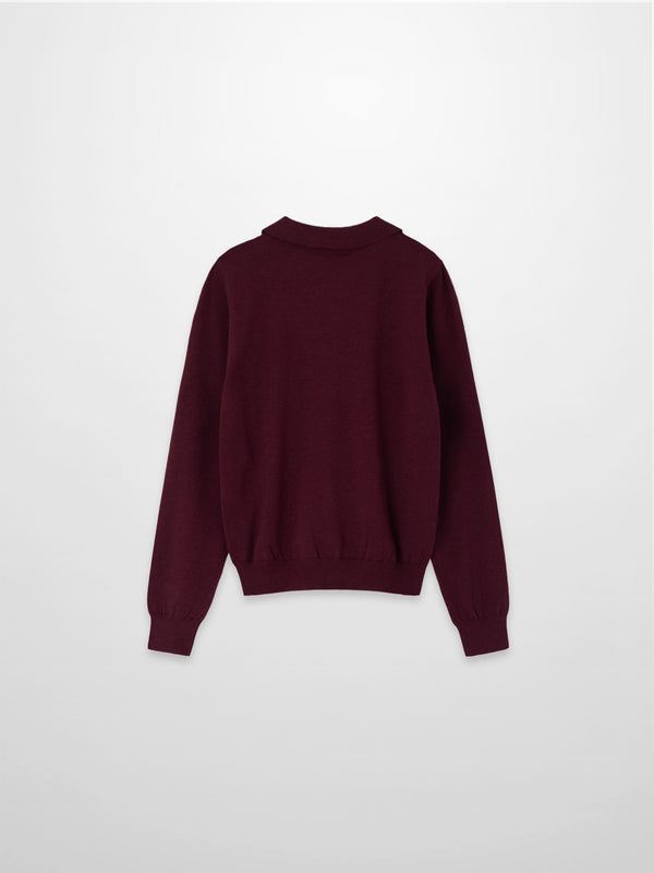 Wool Blend Collared Cardigan-Burgundy