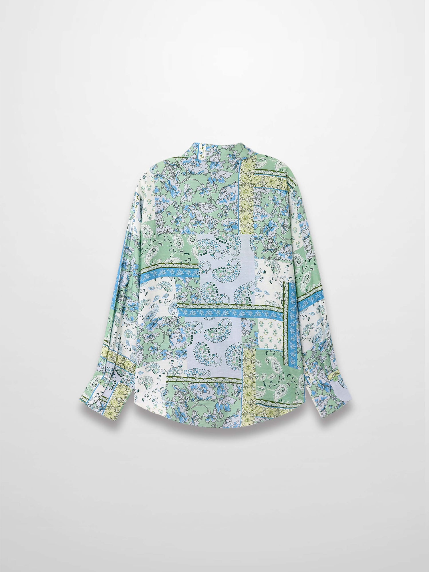 Button Down Collared Blouse-Blue/Mint Bandana