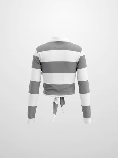 Striped Tie Bottom T-Shirt-Grey