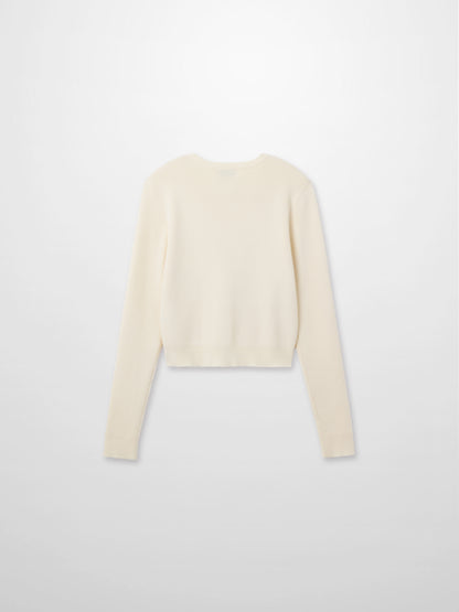 Ribbed Crew Neck Cardigan-Ivory
