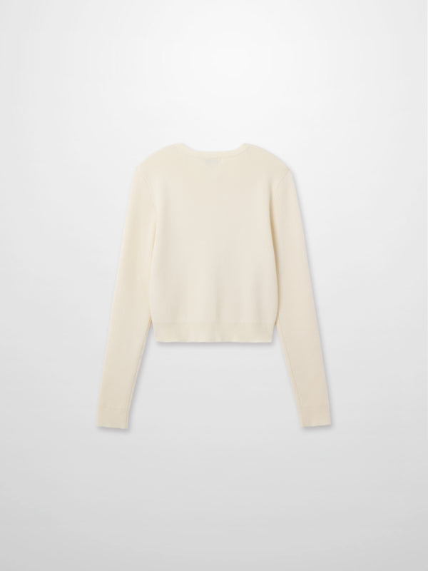 Ribbed Crew Neck Cardigan-Ivory