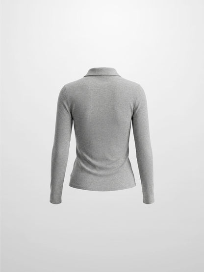 Heathered Collared Tee-Grey