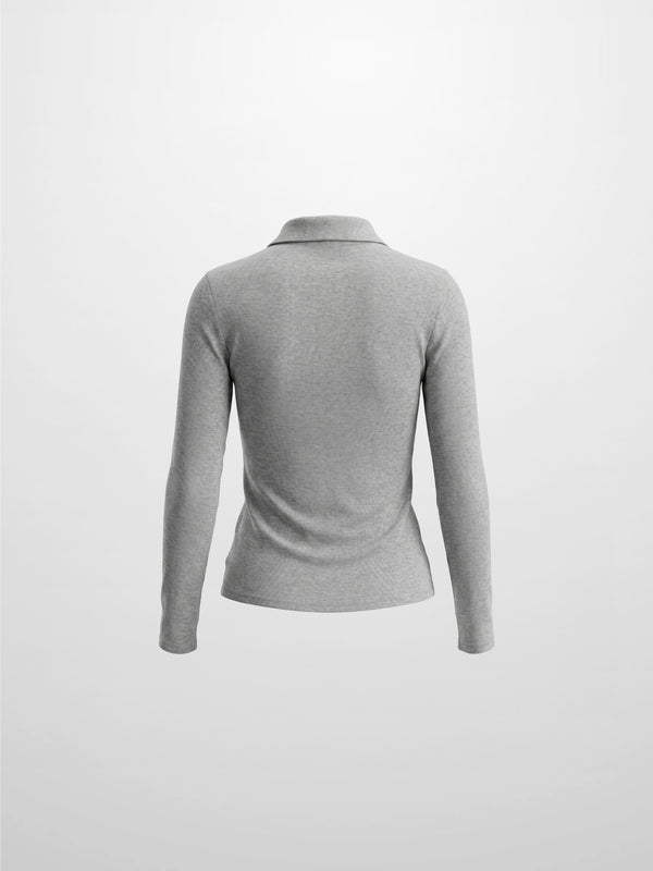 Heathered Collared Tee-Grey