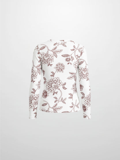 Basic Printed T-shirt-Burgundy Flower