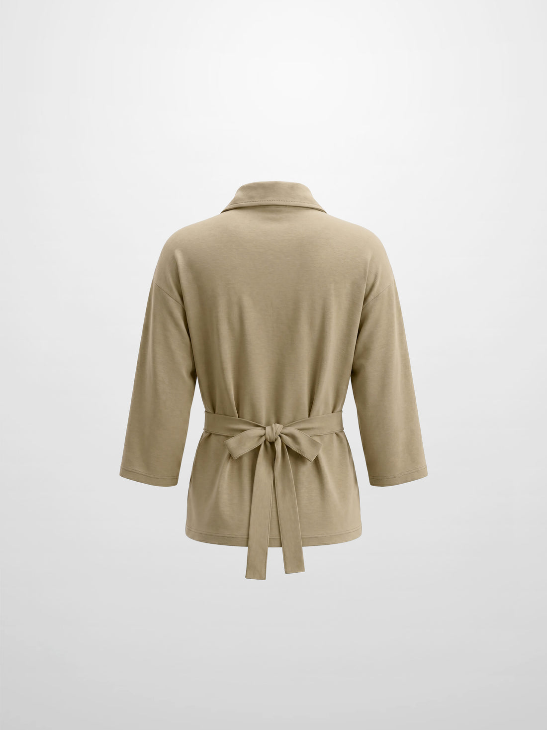 Waist Tie Button Down T-Shirt-Light Olive