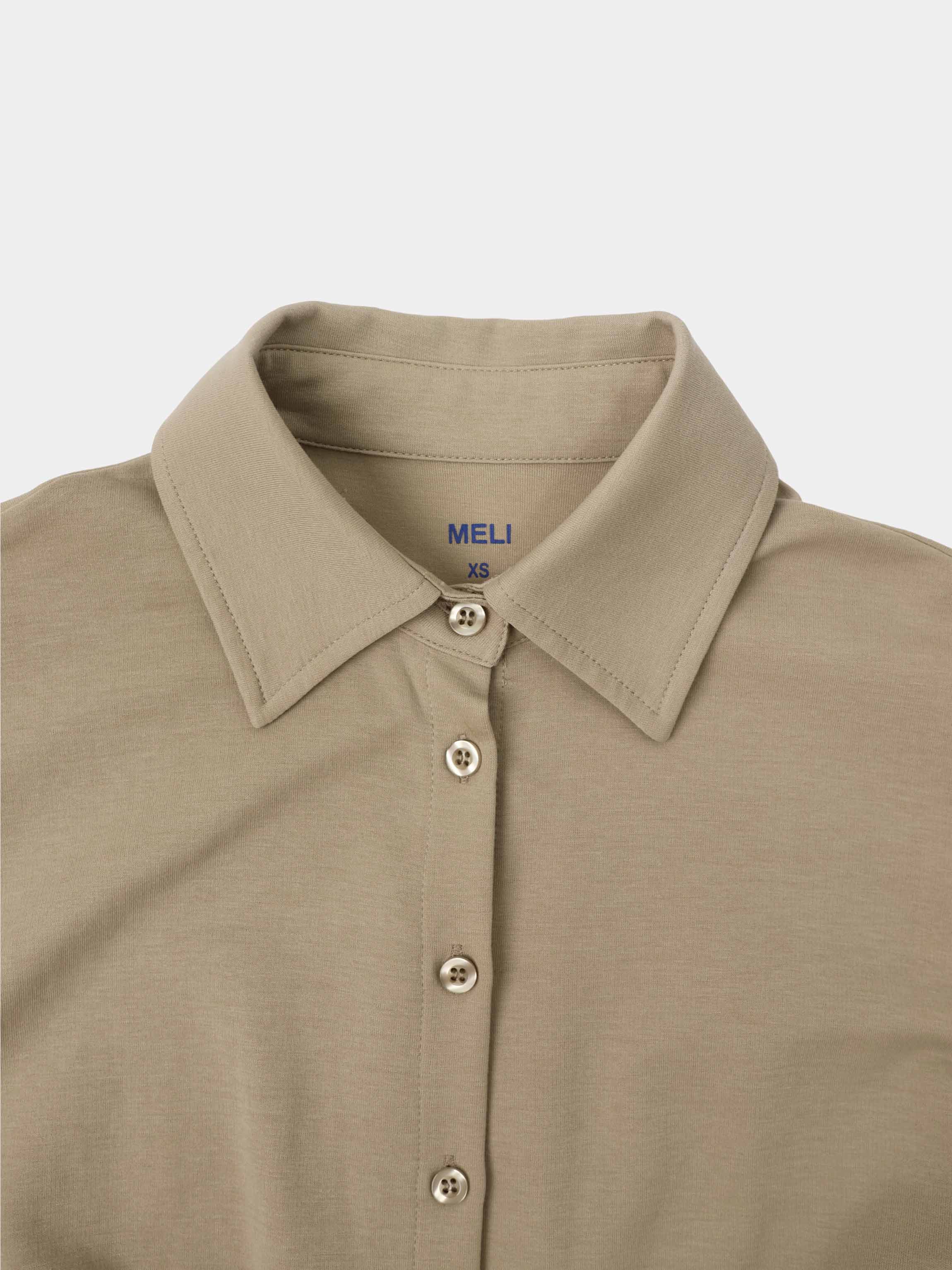 Waist Tie Button Down T-Shirt-Light Olive