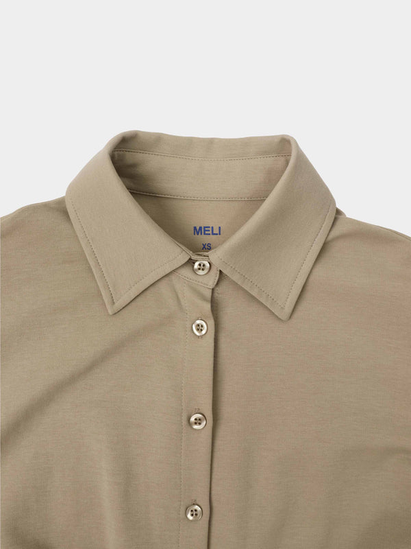 Waist Tie Button Down T-Shirt-Light Olive