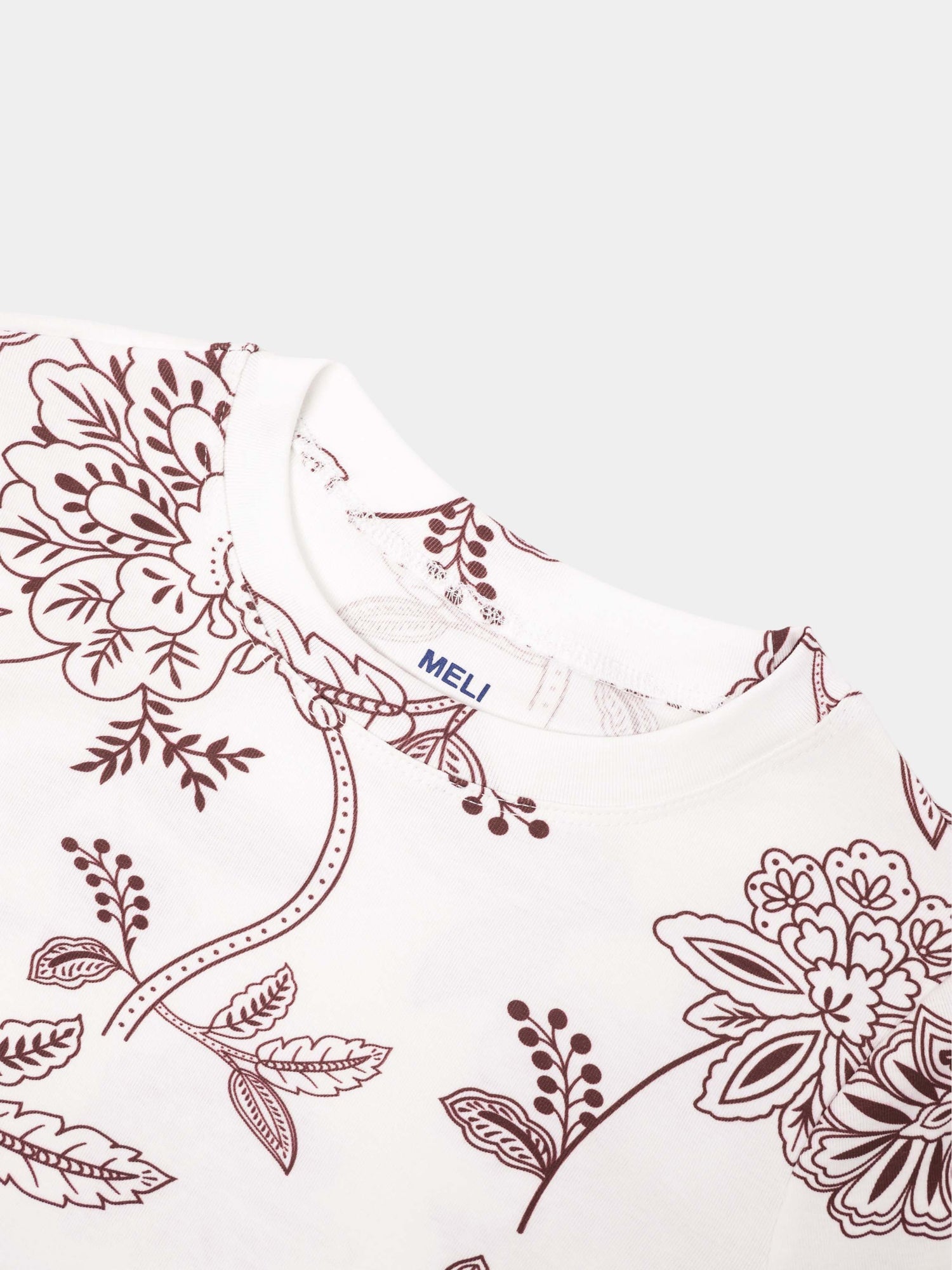 Basic Printed T-shirt-Burgundy Flower