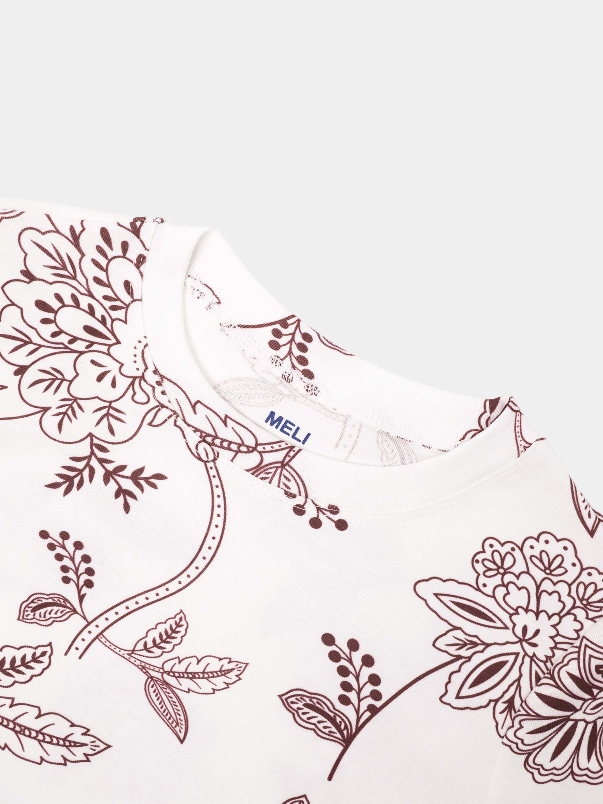 Basic Printed T-shirt-Burgundy Flower