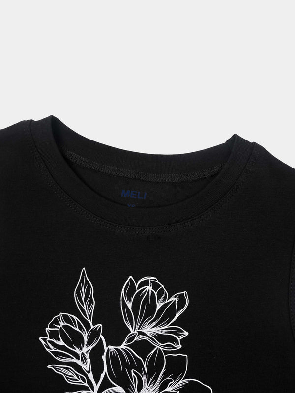 Sleeveless Tee-Sketch Flower