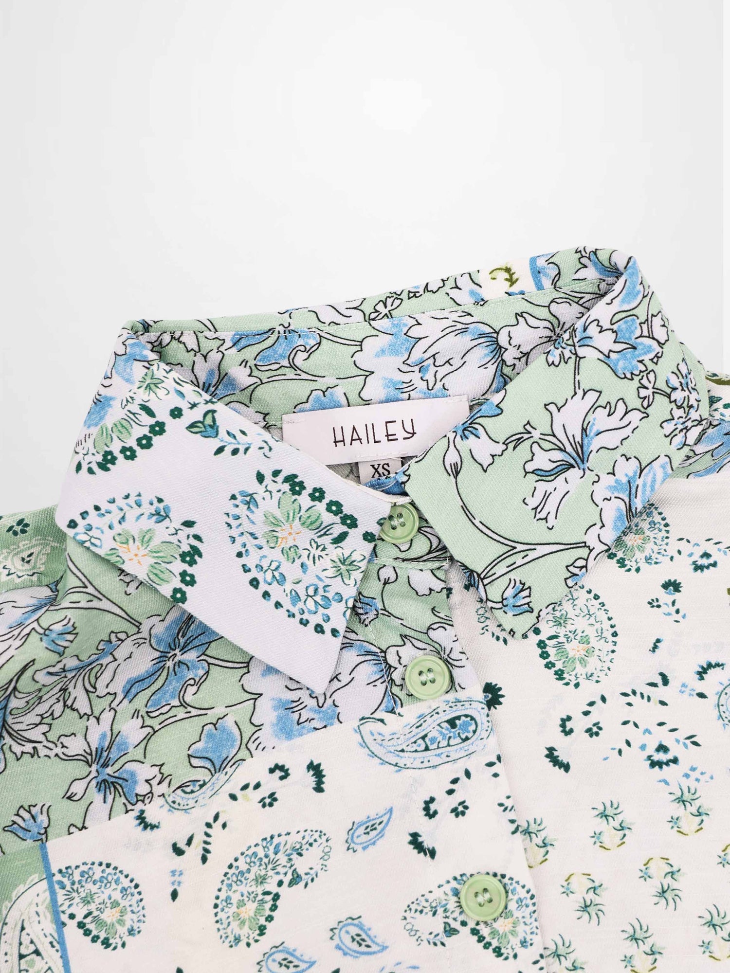 Button Down Collared Blouse-Blue/Mint Bandana