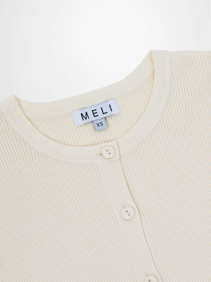 Ribbed Crew Neck Cardigan-Ivory