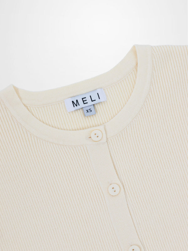 Ribbed Crew Neck Cardigan-Ivory