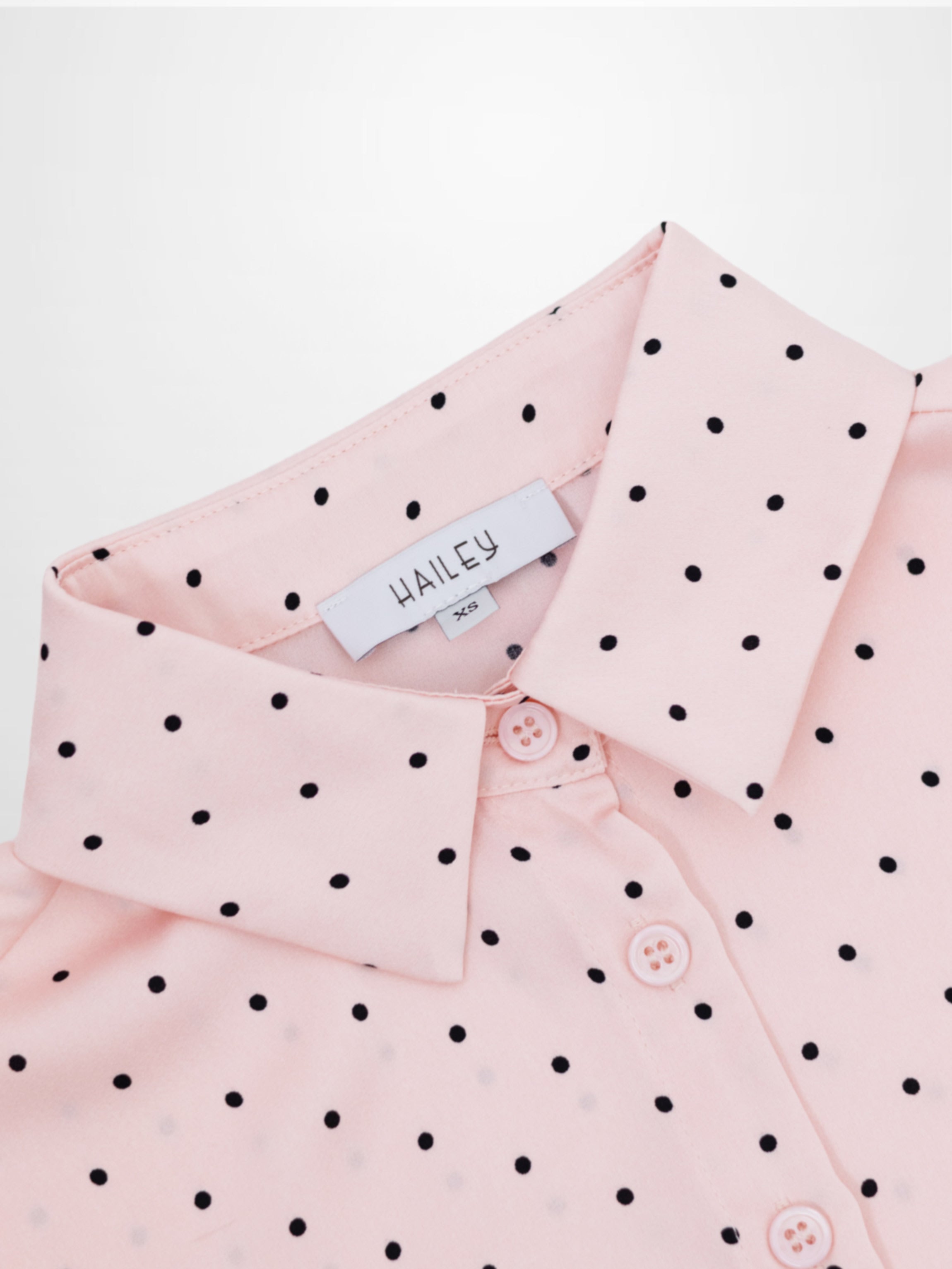 Oversized Satin Blouse-Pink Small Polka Dot