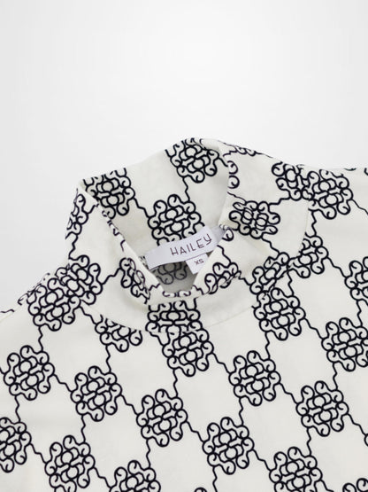 Boxy Printed Modal Turtleneck-Floral Vines White
