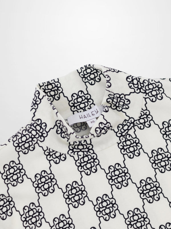 Boxy Printed Modal Turtleneck-Floral Vines White