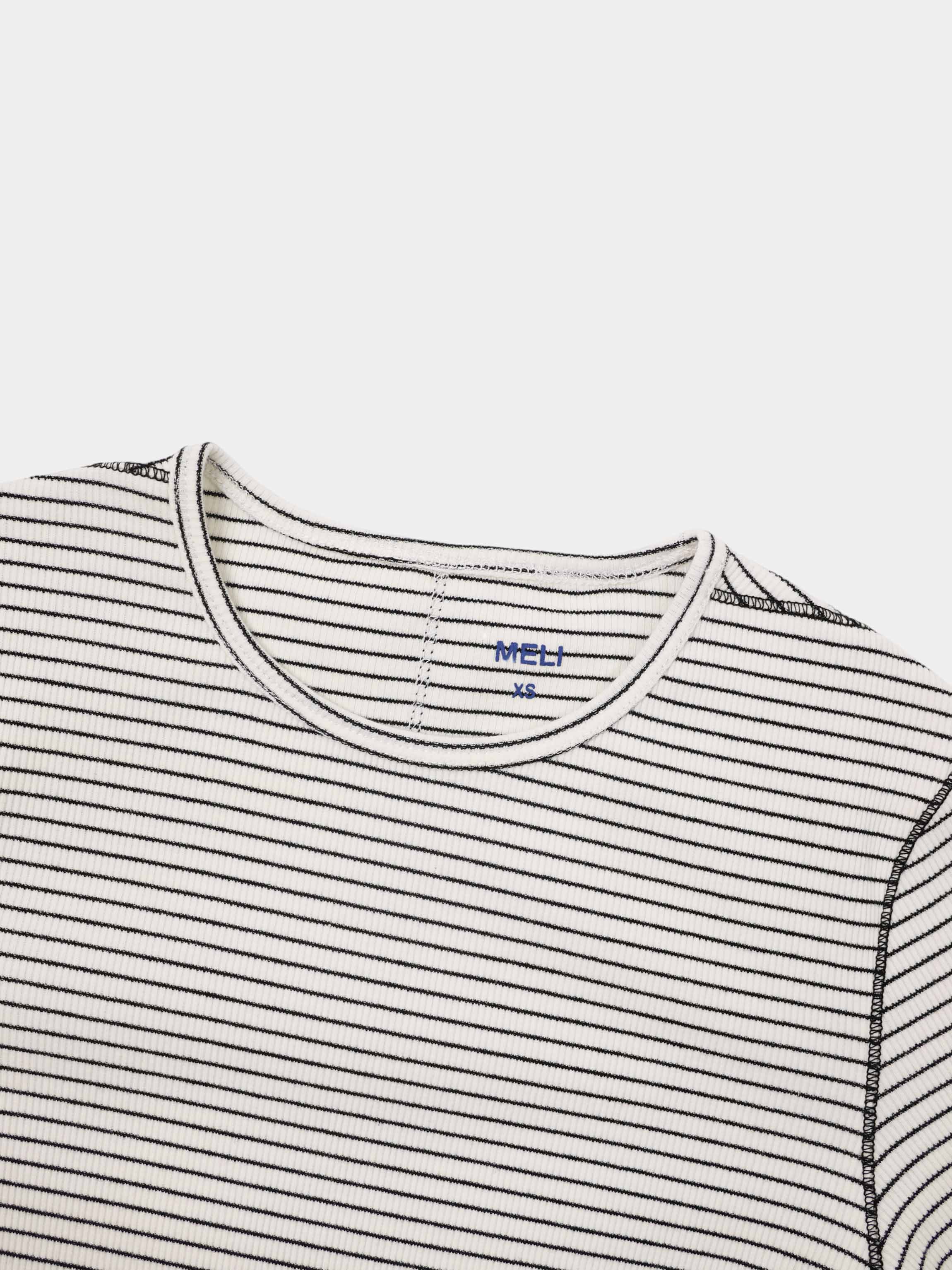 Striped Cross Stitch T-Shirt-Grey