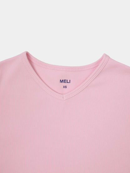 Soft Ribbed High V Tee-Soft Pink