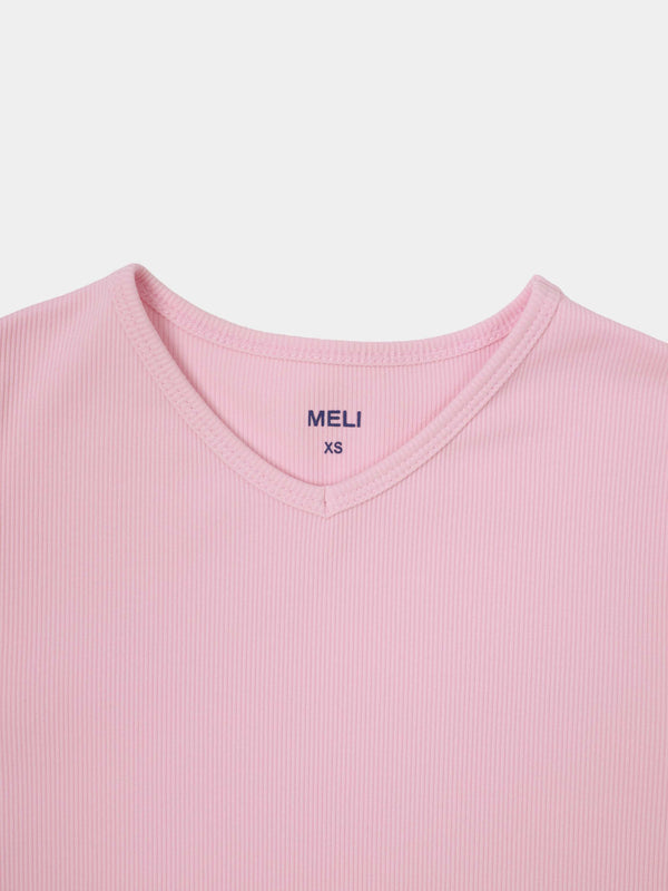 Soft Ribbed High V Tee-Soft Pink
