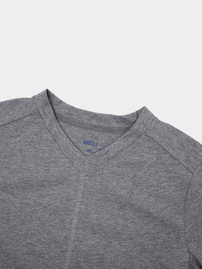 Center Seam High V Tee-Heathered Grey