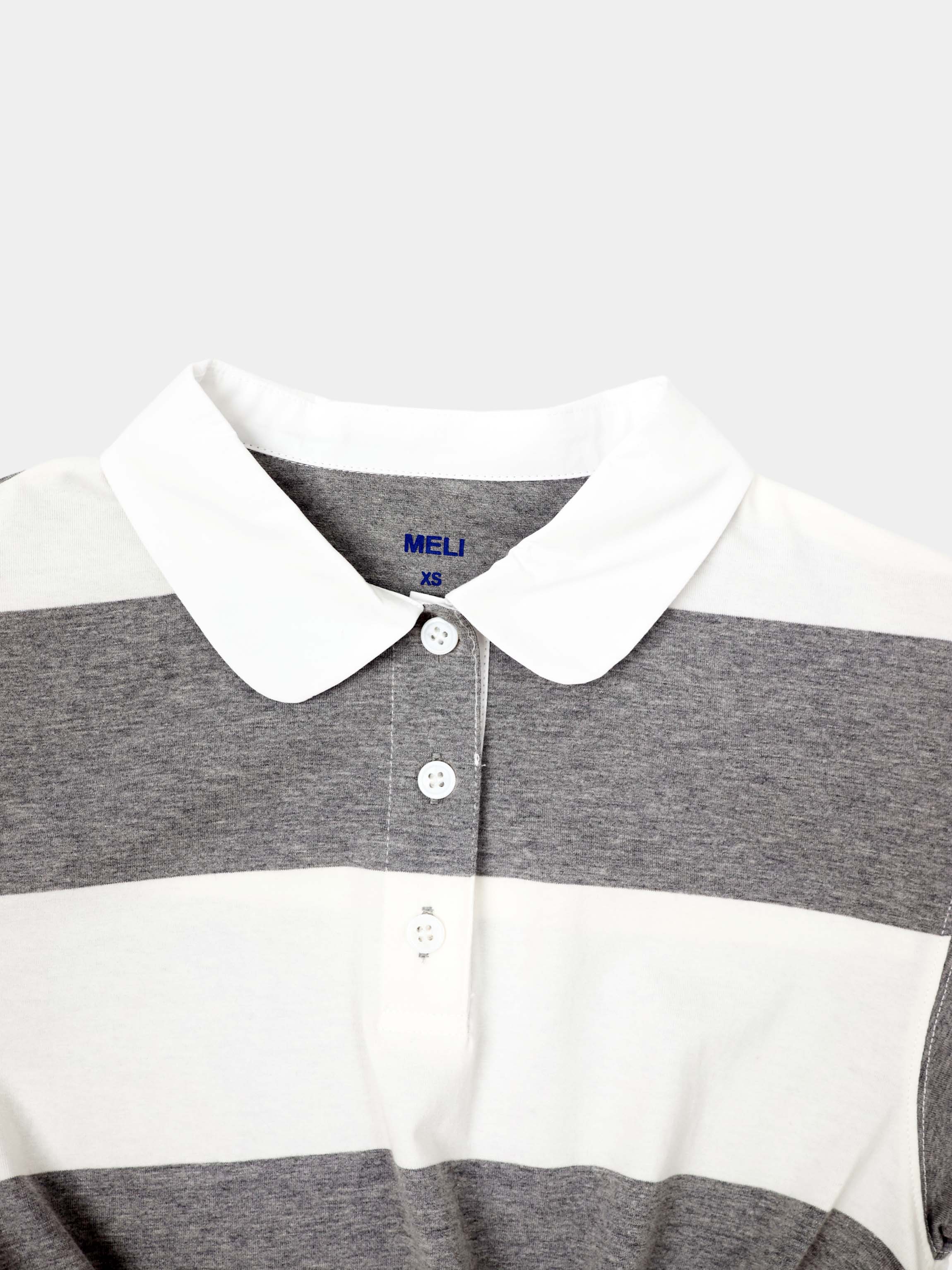 Striped Tie Bottom T-Shirt-Grey