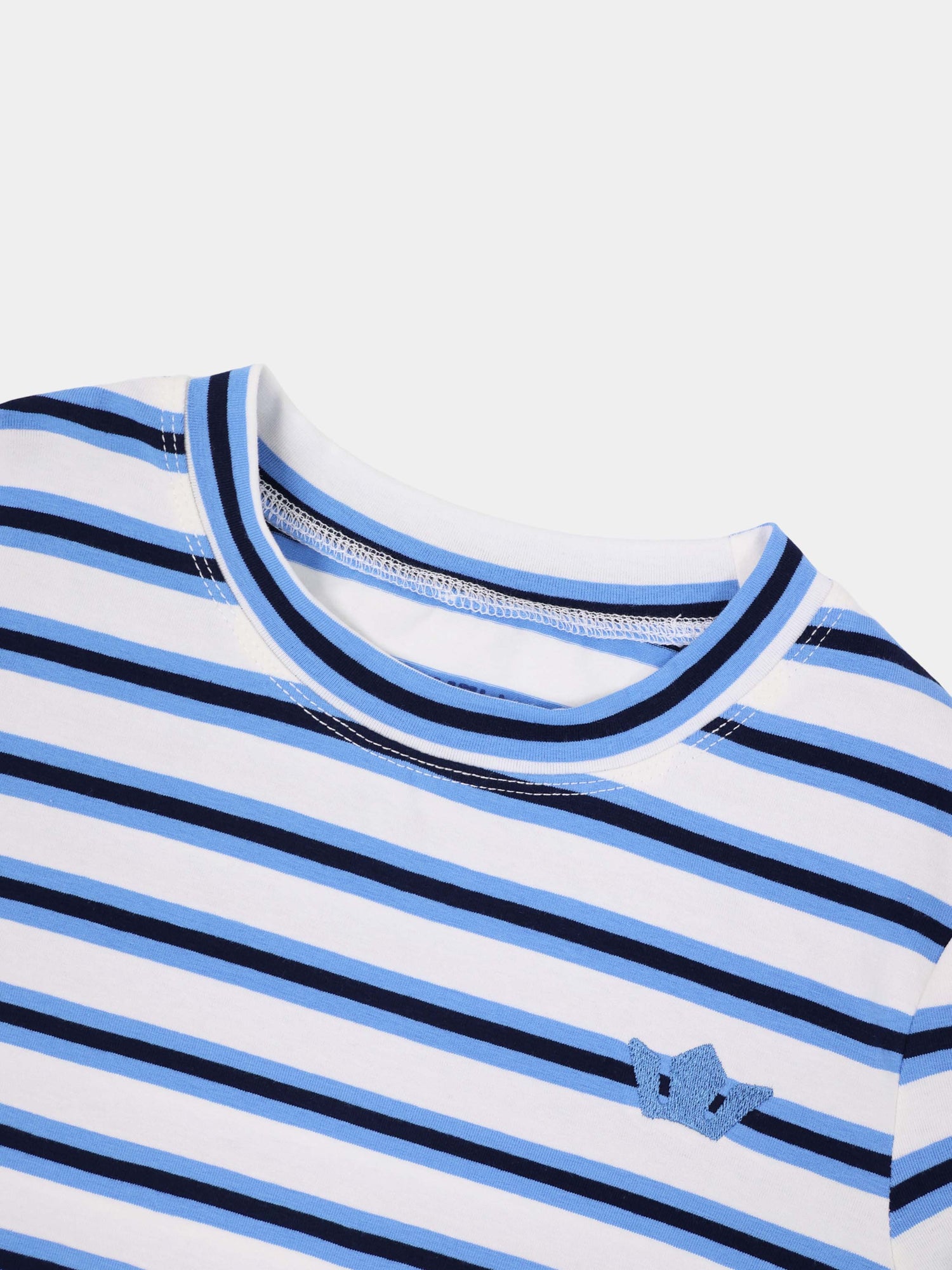 Embroidered Crown Striped Tee-Light Blue/Dark Blue