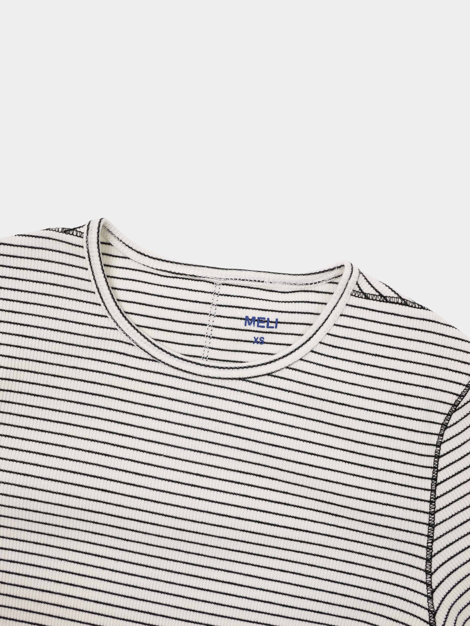 Striped Cross Stitch T-Shirt-White