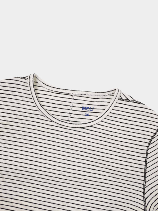 Striped Cross Stitch T-Shirt-White