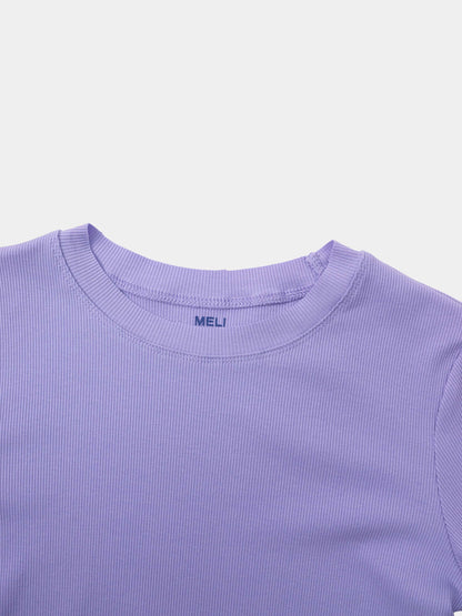 Rounded Hem Ribbed T-Shirt-Lavender